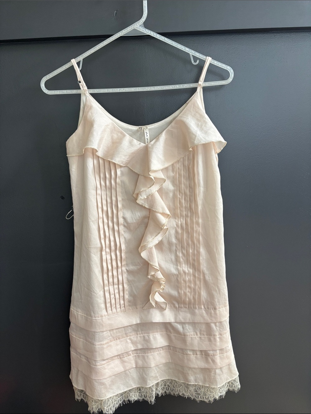 hello miss Cream Ruffle Slip Dress